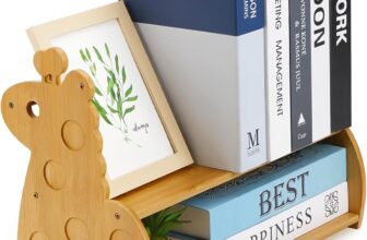 1PC Double Layer Bamboo Bookcase Book Desktop Shelf Organizer Kids Bookshelves Storage Rack Sturdy Display Rack for Books, Magazine, CDs