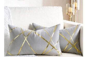2-Pack Velvet Cushion Covers 12×20 Grey Gold Geometric Lines