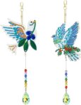 2 Pcs 5D DIY Diamond Painting Wind Chimes Pigeon Double Sided Suncatcher Kits for Kids Crystal Wind Chimes Diamond Art Suncatcher Kits Hanging Ornament Painting Wind Chime Pendant for Window Decor