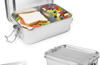 2 Pcs Stainless Steel Lunch Box, 850ML Bento Boxes with 3 Adjustable Dividers, Leakproof Metal Food Storage Meal Prep Container for Adults Kids Office School Work Picnic Travel Salad Leftover