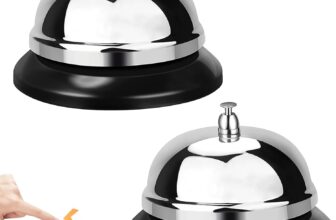 2 Pieces Chrome Finish Desk Bells, 8.5x7cm Stainless Steel Desktop Service Calling Bell with Non-Slip Base, Crisp and Clear Sound Bell Attention Counter Call Ringer for Hotels, Schools, Restaurants