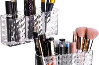 2 Pieces Compartments Crystal Makeup Brush Holder, 18.9×5.1×8.1cm Transparent 3 Slot Acrylic Makeup Brush Organiser, Makeup Organiser Storage for Cosmetics, Office Supplies, Toiletries