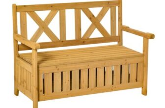 2-Seater Wood Garden Storage Bench for Patio and Porch