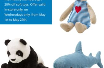 20% off Soft Toys eg. FABLER BJÖRN Soft Toy 21cm £1.20 / KRAMIG Soft Toy £2.40 / BLÅHAJ Baby Shark 55cm £4 (IKEA Family Members)