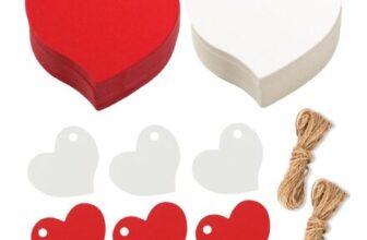 200 Blank Heart-Shaped Gift Tags with String, Red and White