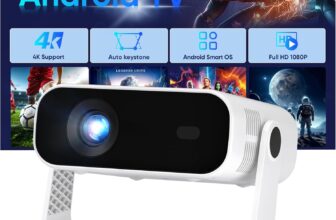 2026 New Smart Projector Built-in Apps, Android 14, Native 1080P 4K Supported WiFi 6 Bluetooth 5.2, 20000 Lumens, Low Fan Noise (30dB), Home Cinema Projector for iOS/Switch /PS5