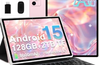 2026 Tablet 10 Inch Android 15 with Gemini AI, 30GB RAM128GB ROM(TF 2TB), GMS, 8000mAh, Face ID, Octa Core 2.0GHz/BT5.0/GPS/Widevine L1/8MP5MP/Widgets/5G WiFi Tablet with Keyboard & Mouse – Gold