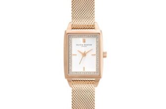 21mm Rectangle White & Carnation Gold Mesh Watch