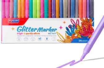 24 Colour Chisel Tip Vibrant Sparkly Markers Set, Water-Based Art Glitter Markers for Beginners, Crafts & Creative Designs
