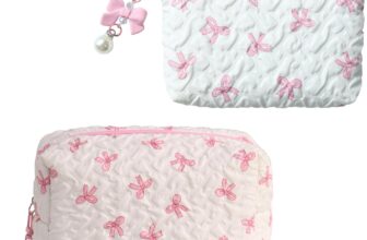 2Pcs Quilted Makeup Bag for Handbag Elegant Small Cosmetic Pouch with Bow Cute Travel Makeup Organizer Toiletry Bag for Women Girls