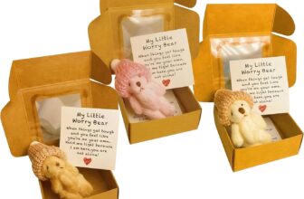 3 Mini Pocket Hug Plush Bears, Worry Bear in a Box Set with Inspirational Cards, Little Bear Emotional Support Gift for Friends Family Children, Positive Gifts (light brown, white,pink)