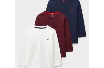 3-Pack Cotton Long-Sleeve Tees in Blue, Red & White