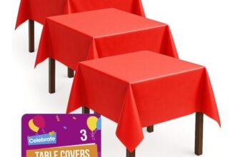 3-Pack Red Disposable Plastic Tablecloths 121x121cm