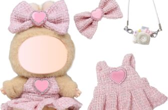 3 Pcs Doll Clothes for 17cm Plush Dolls, Light Pink Set Include 1 Halter Dress 1 Bow Hair Clip 1 Handbag for Dolls Premium Outfit, Birthday Holiday Present for Girls KidsNo Doll