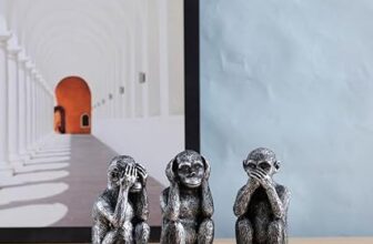 3 Pieces Wise Monkeys Statues, Hear No Evil, See No Evil, Speak No Evil Monkey Statue, Home Decorations Office Ornament Jungle Figurines Gift (Silver)