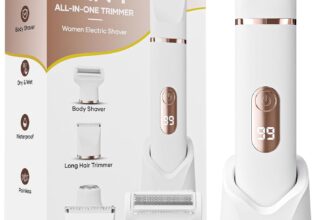 3-in-1 Bikini Trimmer for Women, Electric Lady Shaver with Safe Ceramic Blades, IPX7 Waterproof Pubic Hair Remover, 90 Mins Cordless Use, Razors Women for Face Lip Underarm Legs Body