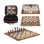3-in-1 Travel Chess, Backgammon & Checkers Set with Mousepad