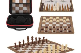 3-in-1 Travel Chess, Backgammon & Checkers Set with Mousepad