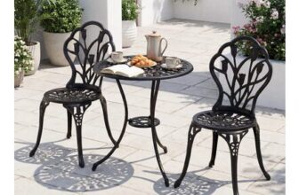 3PCS Cast Aluminum Bistro Set Patio Table & Chairs W/ Umbrella Hole