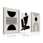 3Pcs Framed Boho Abstract Wall Art Decor, Black and White