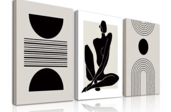 3Pcs Framed Boho Abstract Wall Art Decor, Black and White