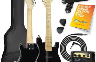 3rd Avenue 1/4 Size Kids Electric Guitar Pack for Junior Beginners – 6 Months FREE Lessons, 5W Portable Amp, Cable, Bag, Picks and Strap – Black