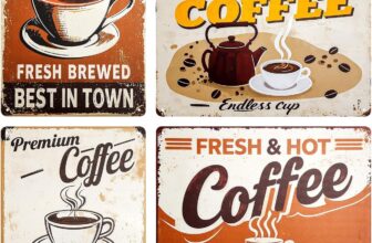 4 PCS Vintage Metal Tin Signs, Hot Coffee Tin Sign, Retro Plaque Poster, Wall Art Decor, Painting Signs for Kitchen Cafe Bar 20 x 30 cm