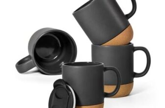 4 Pack 400ml Ceramic Cork Base Mugs with Lids