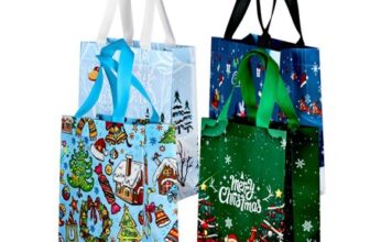 4-Pack Holiday Non-Woven Bags with Cartoon Designs, 25x20x15cm