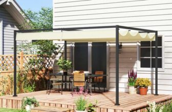 4 x 3(m) Metal Pergola Gazebo Patio Sun Shelter Retractable Canopy – Khaki / Cream £154.39 w/ voucher sold by Aosom UK