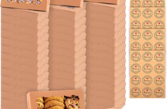 48Pcs Cookie Boxes with 4Pcs Stickers, 18X11X4CM Kraft Bakery Boxes with Window, Small Cake Boxes, Gift Packing Box for Cakes, Donuts, Muffins, Macaron, Chocolate