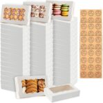 48Pcs White Cupcake Boxes with Windows, 18X11X4cm Paper Bakery Boxes with 4Pcs Stickers, Cookie Boxes Gift Packing Box for Cakes Desserts Donuts Muffins Macaron Chocolate Candy Pies