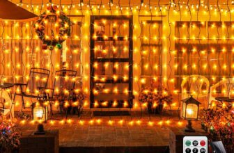 4M X 1M Curtain Lights Solar Fairy Lights Outdoor, 200LED Backdrop Curtain Light Waterfall Wall Light Solar Light with Remote,Timer,8Mode,Waterproof for Gazebo, Balcony,Hanging,Warm White