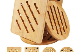 4pc Bamboo Trivet Set: Square 15x15cm, round 14.5cm