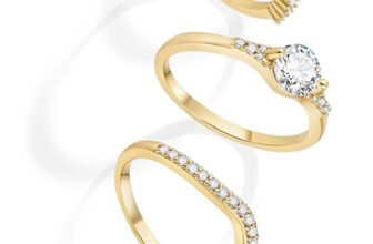 5 Pcs Silver Ring Set for Women Teen Waterproof Diamante Cubic Zircon Dainty Thin Finger Wedding Promise Fake Engagement Stackable Statement Rings Birthday Gifts with Jewellery Box