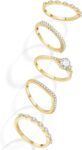 5 Pcs Silver Ring Set for Women Teen Waterproof Diamante Cubic Zircon Dainty Thin Finger Wedding Promise Fake Engagement Stackable Statement Rings Birthday Gifts with Jewellery Box