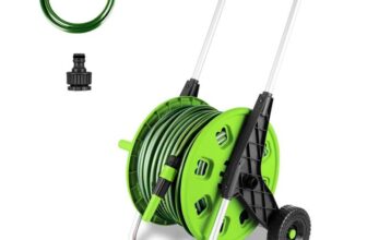 50M Garden Hose Reel Cart Trolley Portable Water Pipe Free Standing Adjustable