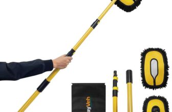 55 Extendable Car Wash Brush with Microfibre Mop Head, Portable Cleaning Kit