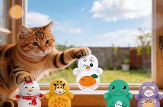 5Pcs Cat Wobble Toys for Indoor Cats, Self-Righting Rolling Cat Toys, Lightweight Plastic Cat Enrichment Toys for Interactive Play