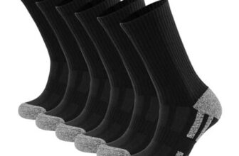 6 Pairs Mens Cotton Crew Socks – Breathable & Moisture Wicking for Hiking