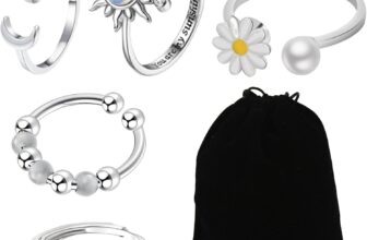 6-Piece Spinner Anxiety Rings, Sterling Silver Index Finger Rings for Stress Relief, Adjustable Fidget Rings with Velvet Storage Pouch