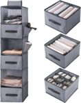 6-Shelf Hanging Storage Organiser with 3 Removable Drawers, 6 Shelves Hanging Storage Shelves, Hanging Wardrobe Clothes Organiser Closet Storage Hanging Shelves Unit for Bedroom Home