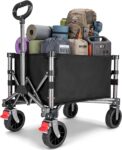 70L Festival Trolley on Wheels, Folding Wagon, Portable Mini Camping Cart, Small Trolley Foldable for Beach Outdoor Garden Shopping, Side-Opening, Wide Wheels, Adjustable Handle, Black