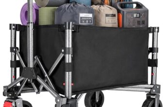 70L Festival Trolley on Wheels, Folding Wagon, Portable Mini Camping Cart, Small Trolley Foldable for Beach Outdoor Garden Shopping, Side-Opening, Wide Wheels, Adjustable Handle, Black