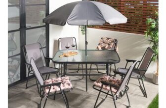 8-Piece Patio Set with Foldable Table, Chairs, Parasol