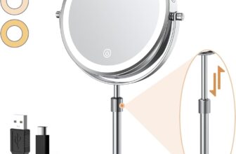 8 Rechargeable Lighted Vanity Mirror, 1X/10X Magnifying Makeup Mirror with LED Lights, Height Adjustable, 3 Colour Brightness, Touch Control 360 Swivel, for Women Girls