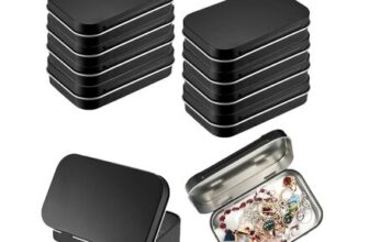 8 Rectangular Metal Hinged Tins with Lid, Black, 9.562.2 Cm