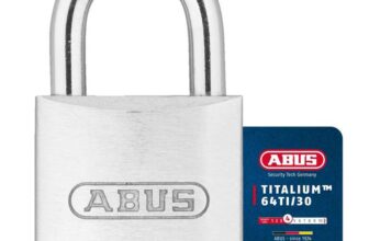 ABUS Titalium AB64TI/30 Padlock – Lock Body Made of Special Aluminium – Hardened Steel Shackle – ABUS Security Level 4 – Silver, Grey, 30mm
