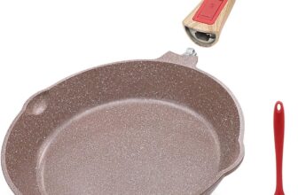 AIKENBBKK Nonstick Ceramic Frying Pan, 26cm Healthy Frying Pan Skillet with Removable Handle, Oven Safe, PFAS PFOA & PTFE Free (Brown)