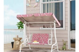 AIYAPLAY Kids 2-Seater Swing with Seat Belts, Adjustable Canopy Pink